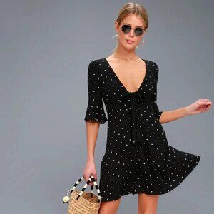 Free People Black White V Neck All Yours Polka Dot Front Tie Dress Size 4